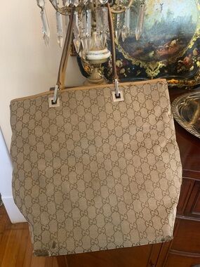 Gucci Beige Monogram Canvas Satchel